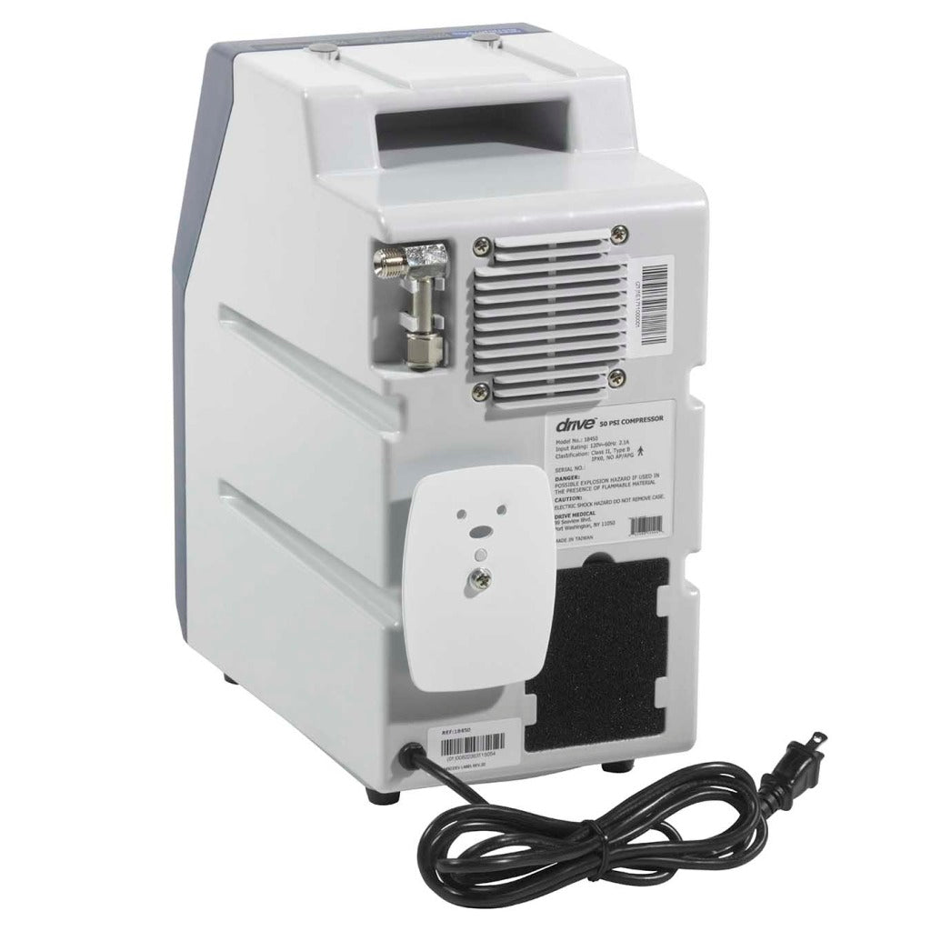 Drive Medical Heavy Duty 50 PSI Compressor portable white oxygen compressor unit with handle vents and power cord