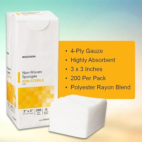 McKesson Non-Woven Sponges, Non-Sterile, 4-Ply, Polyester/Rayon