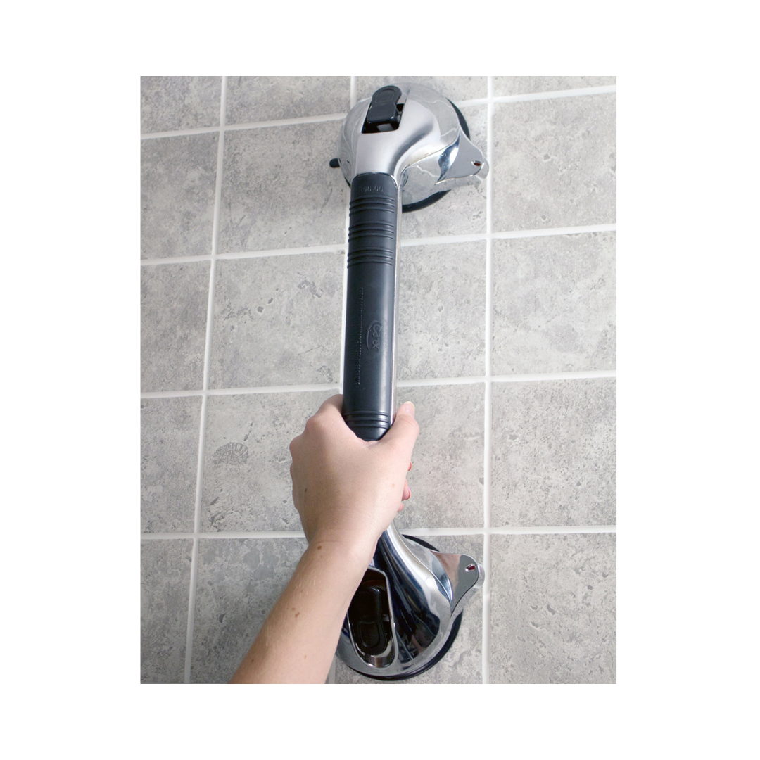 Carex Chrome Ultra Grip Bath Handle 16-Inch Suction Grab Bar By Compass Health