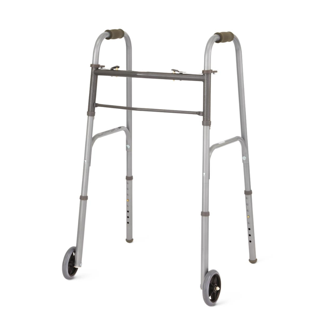 Medline 2-Button Folding Walker with 5" Wheel (MDS86410W54BH) By Medline