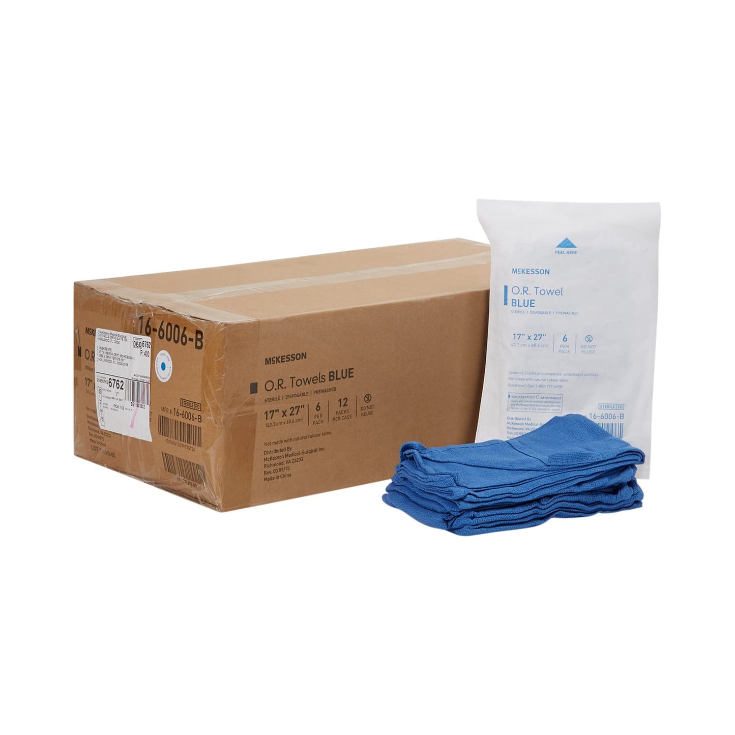 McKesson Operating Room Towels Sterile Disposable Pre-Washed Blue 17 Inch x 27 Inch