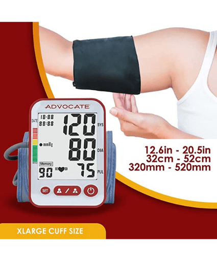 Advocate Arm Blood Pressure Monitor with XLarge Cuff Size measuring arm circumference from 12.6 to 20.5 inches