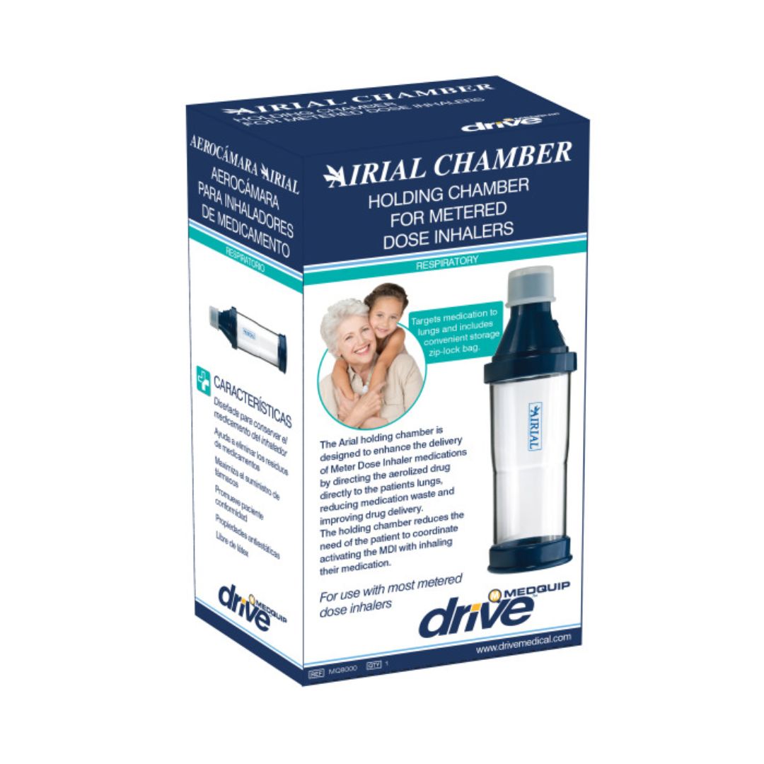 Drive Medical Airial Holding Chamber for Metered Dose Inhalers with anti-static clear plastic design