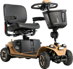 Pride Mobility Baja Bandit beige mobility scooter with comfortable seat and front storage basket