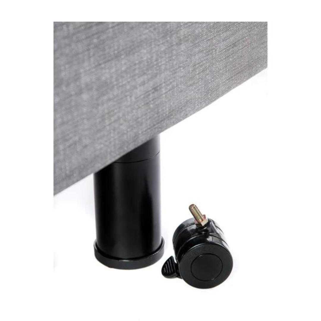 GOLDEN TECHNOLOGIES Caster for Passport Hi Low Bed in Black, side view showing attachment