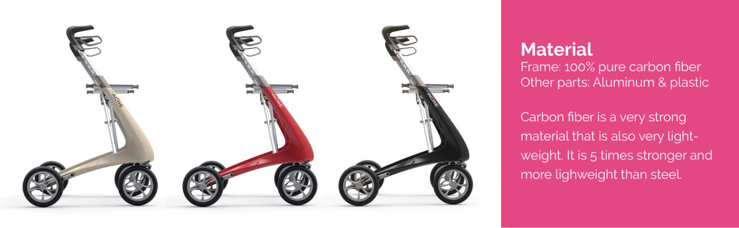 ByACRE Ultralight Carbon Fiber Rollator 18.5 (BYA100LGBK-R-W) By Medline