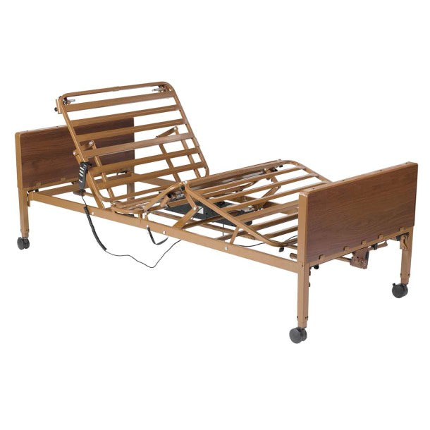 Drive Medical Competitor II Semi Electric Hospital Bed with adjustable metal frame and wooden head and footboards