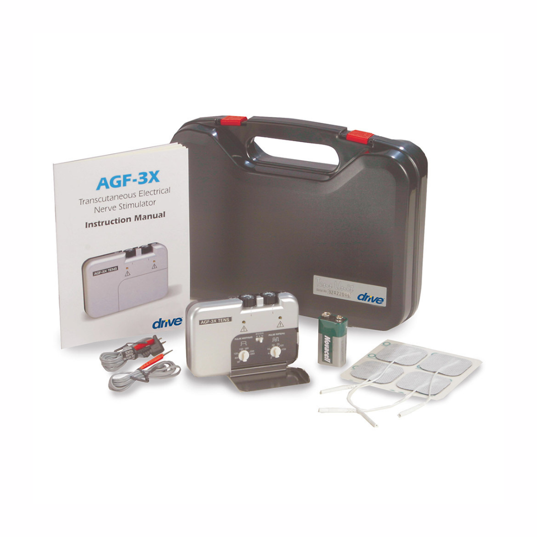 Drive Medical Deluxe Dual Channel TENS Horizontal Design AGF3X with manual and accessories