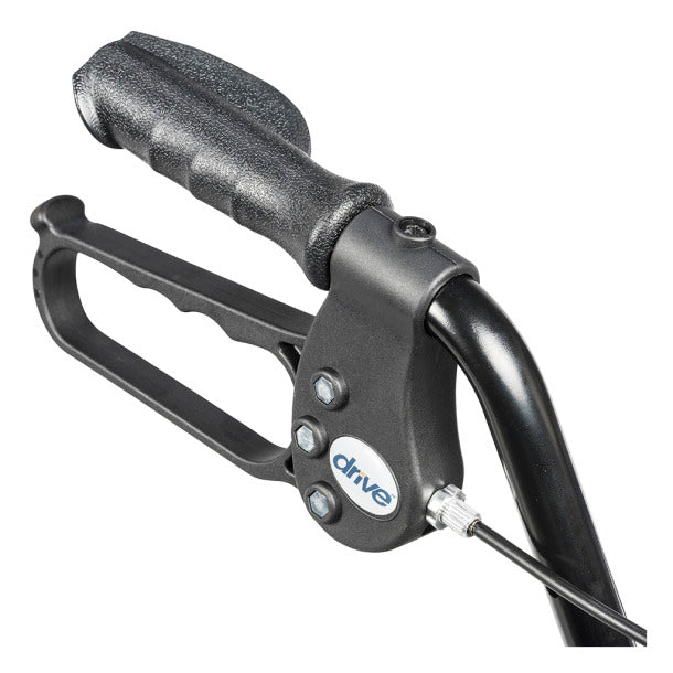 Drive Medical Aluminum Rollator With Back Support And Padded Seat close-up of hand brake