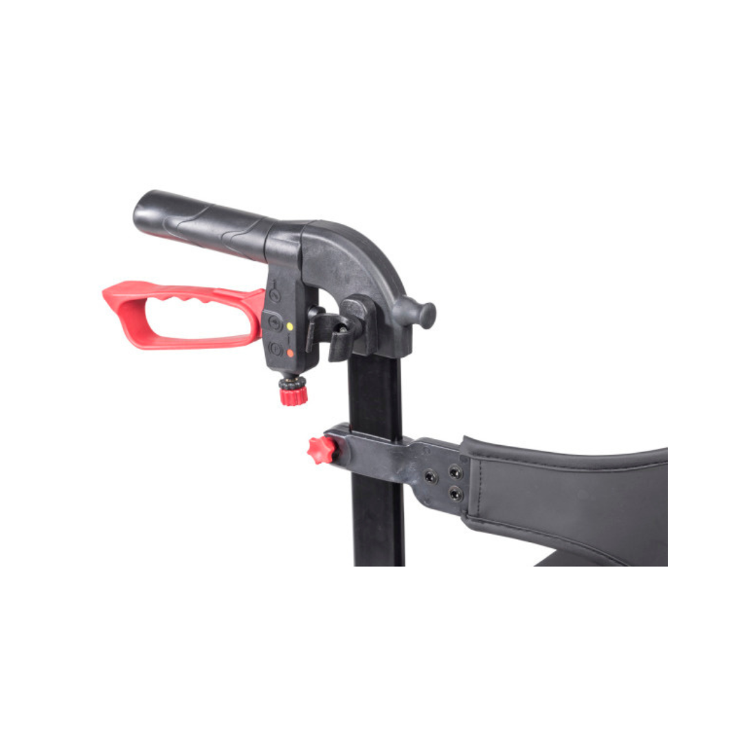 Drive Medical Nitro Sprint Cane Holder attached to black mobility device with red grip handle