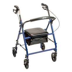 Drive Rollator blue walker with black padded seat and storage bag for mobility support