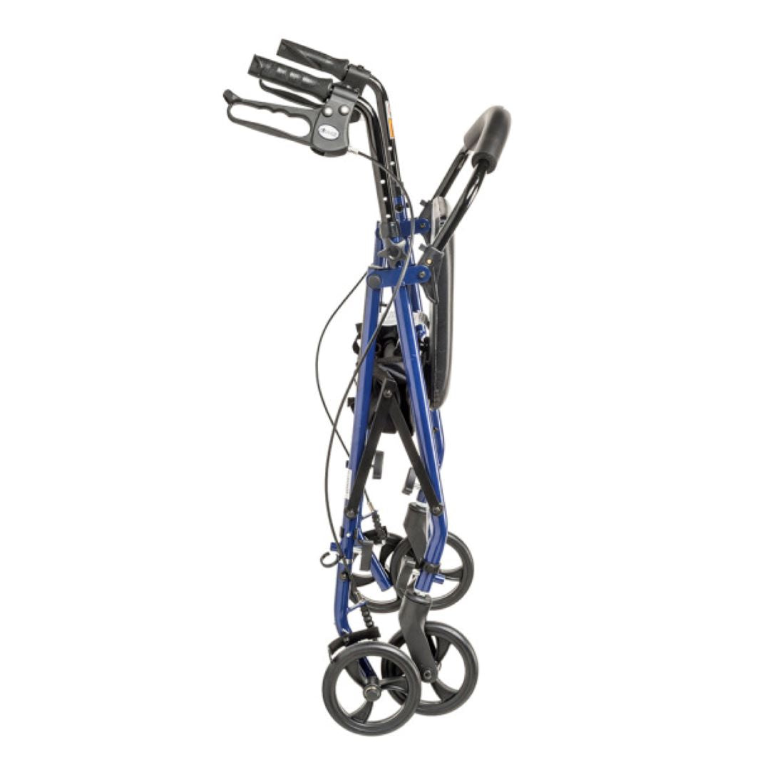 Folded Drive Rollator by Drive Medical with ergonomic handles and sturdy wheels for mobility support
