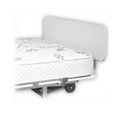 Transfer Master hospital bed footboard in white attached to bed frame with mattress