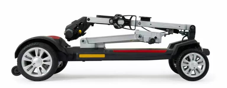 Buzzaround CarryOn Travel Mobility Scooter in a compact folded position for easy portability