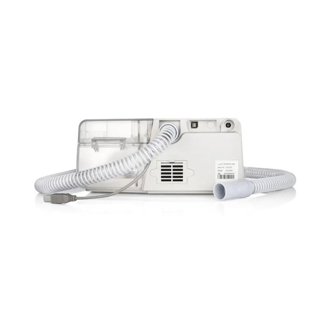 React Health Luna G3 BPAP machine rear view with tubing on white background