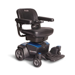 Pride Go Chair by Pride Mobility black electric mobility wheelchair with padded seat and armrests