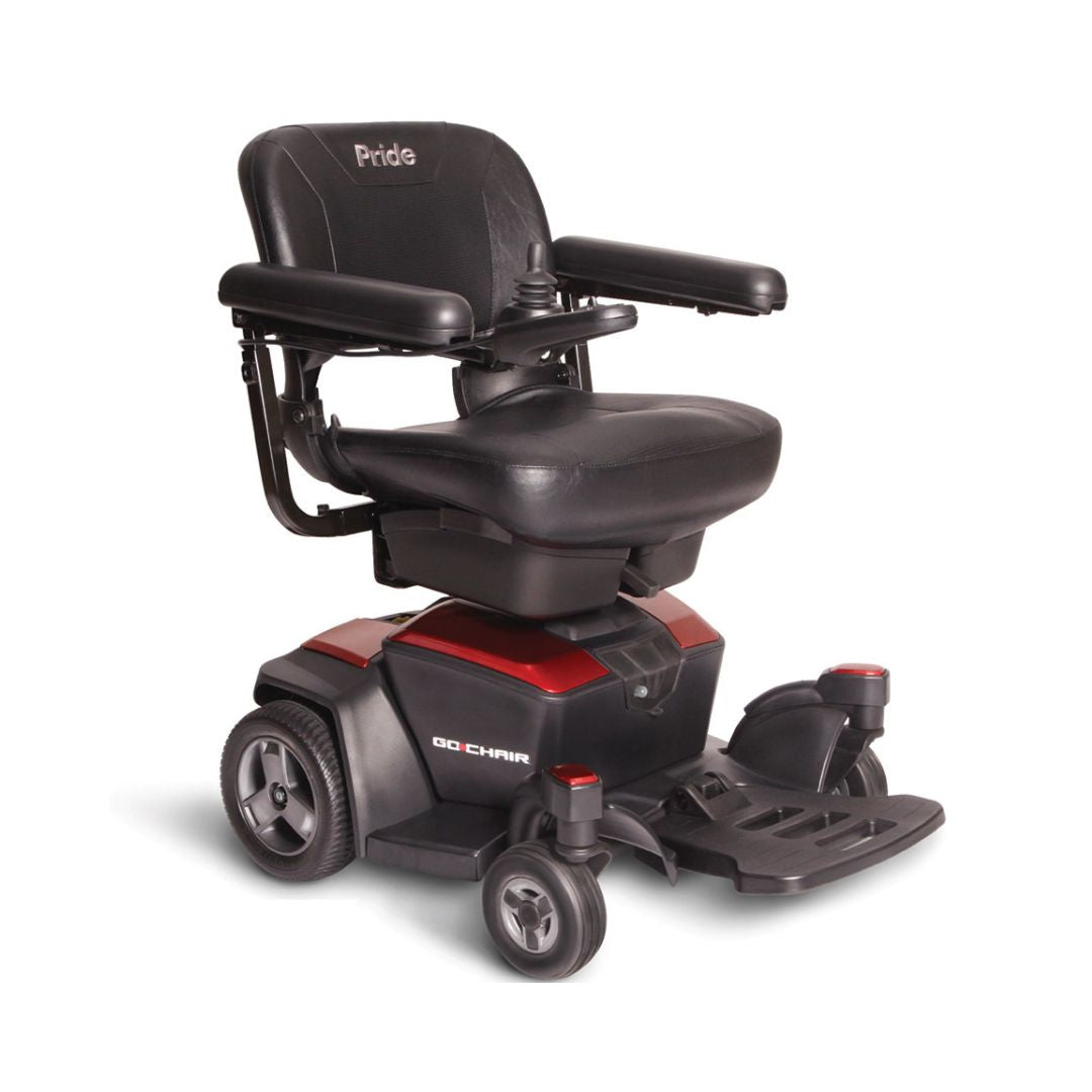 Pride Mobility Pride Go Chair black electric wheelchair with cushioned seat and armrests