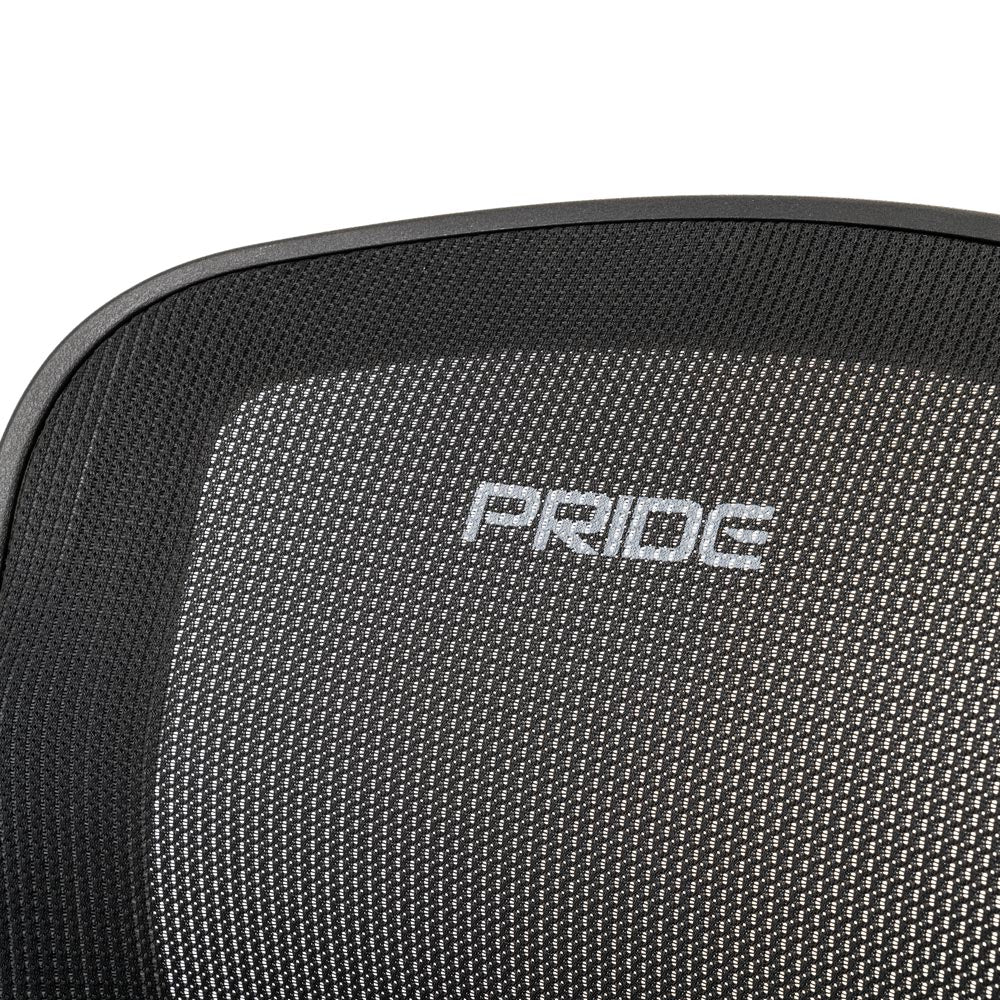 Close-up of black mesh seat back with Pride logo on Go Go Ultra X 3-Wheel Mobility Scooter