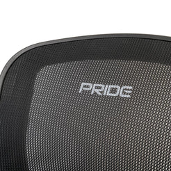 Close-up of black mesh seat back with Pride logo on Go Go Ultra X 3-Wheel Mobility Scooter