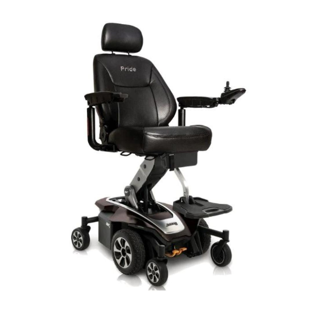 Pride Jazzy Air 2 Elevating Power Chair by Pride Mobility with black cushioned seat and joystick control