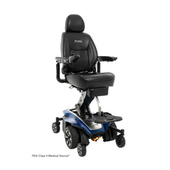 Pride Jazzy Air 2 Elevating Power Chair with black leather seat and blue base by Pride Mobility