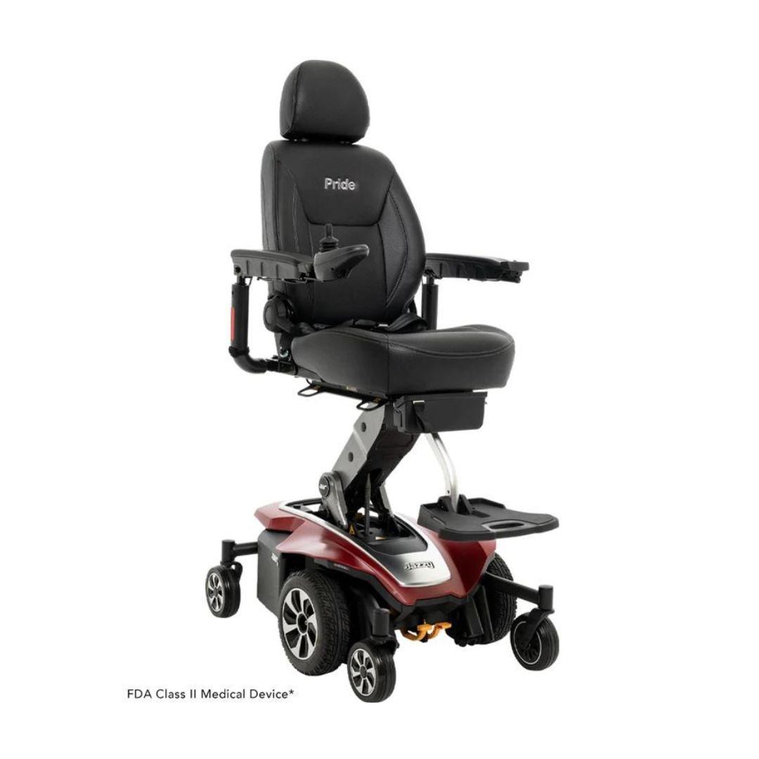 Pride Jazzy Air 2 Elevating Power Chair by Pride Mobility with black padded & adjustable seat and adjustable armrests