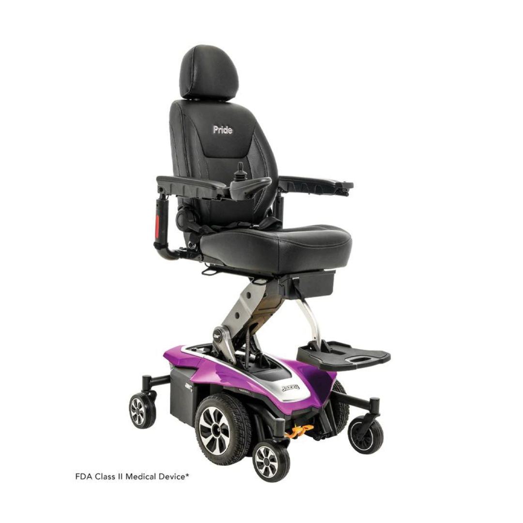 Pride Jazzy Air 2 Elevating Power Chair by Pride Mobility with black seat and purple base