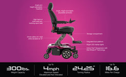 Pride Jazzy Air 2 Elevating Power Chair with adjustable headrest, armrests, storage compartment, and active suspension