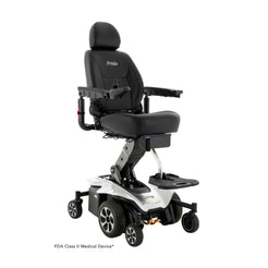 Pride Jazzy Air 2 Elevating Power Chair by Pride Mobility with black padded seat and adjustable armrests