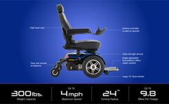 Pride Jazzy Elite 14 Full Size Power Chair showing high back seat and large 14 inch drive wheels