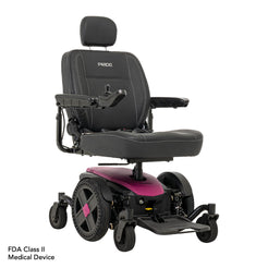 Pride Jazzy EVO 614 HD electric wheelchair with black cushioned seat and purple base by Pride Mobility