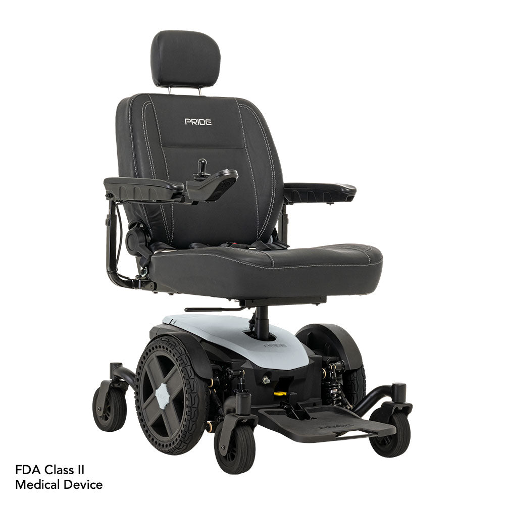 Pride Jazzy EVO 614 HD powered wheelchair with black cushioned seat