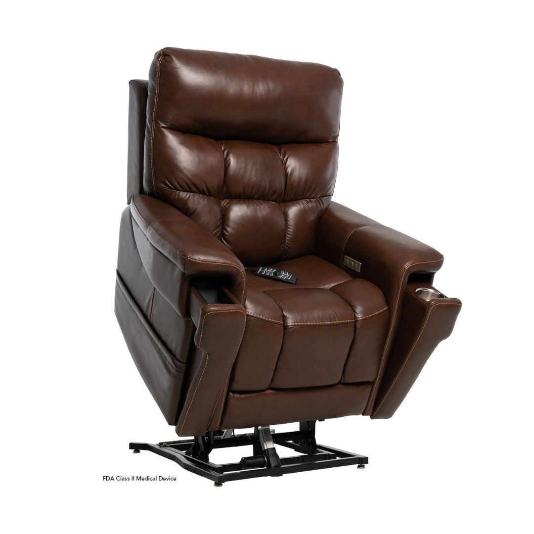 Pride Mobility VivaLift Ultra PLR4955M brown leather lift recliner chair with remote control
