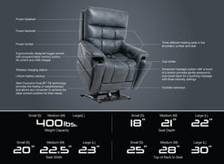 Pride Mobility VivaLift Ultra PLR4955M black lift chair with power headrest lumbar and backrest heating and massage features