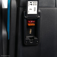 Close-up of USB port and fuse panel on Pride Mobility PX4 Heavy Duty 4 Wheel Mobility Scooter