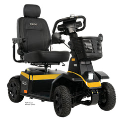 Pride Mobility PX4 Heavy Duty 4 Wheel Mobility Scooter with black seat and yellow accents