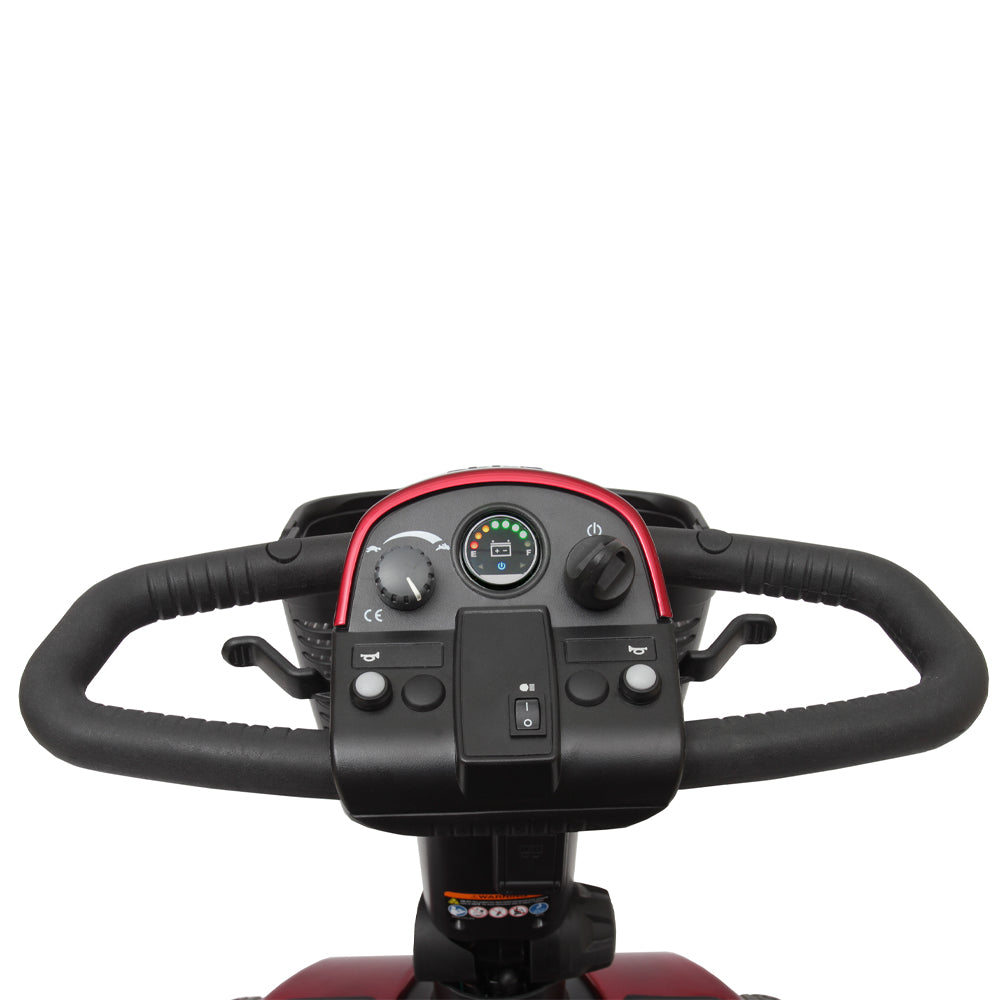 Control panel and handlebars of Victory 10 4 Wheel Mobility Scooter by Pride Mobility