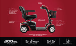 Pride Mobility Victory 9 4 Wheel red mobility scooter with comfortable seat and front basket