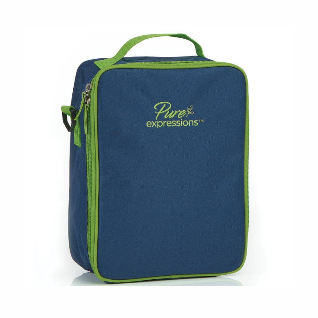 Drive Medical Pure Expressions Dual Channel Electric Breast Pump RTLBP0200 with navy blue carrying case