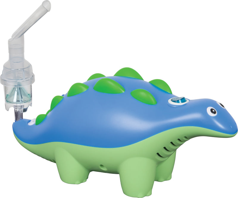 Roscoe Dinosaur Pediatric Nebulizer by compass Health Brands in blue and green for kids