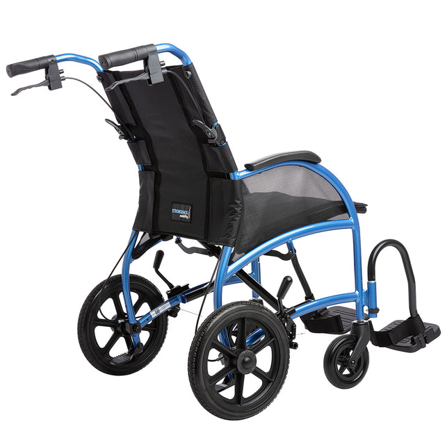 STRONGBACK 12AB Transport Wheelchair 1003AB with blue frame and black seat for mobility assistance