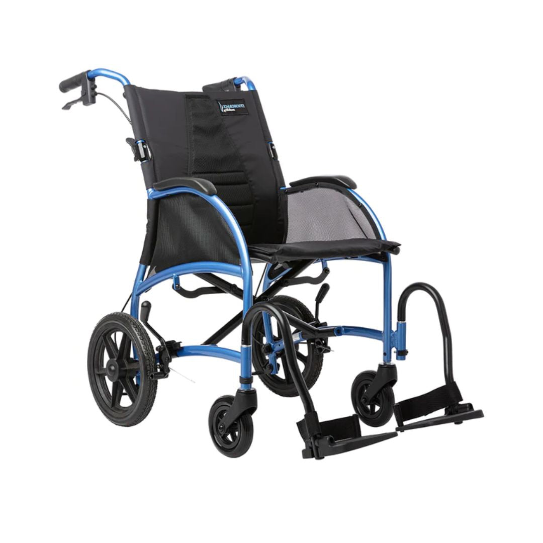 STRONGBACK 12AB Transport Wheelchair 1003AB with blue frame and black seat for easy mobility