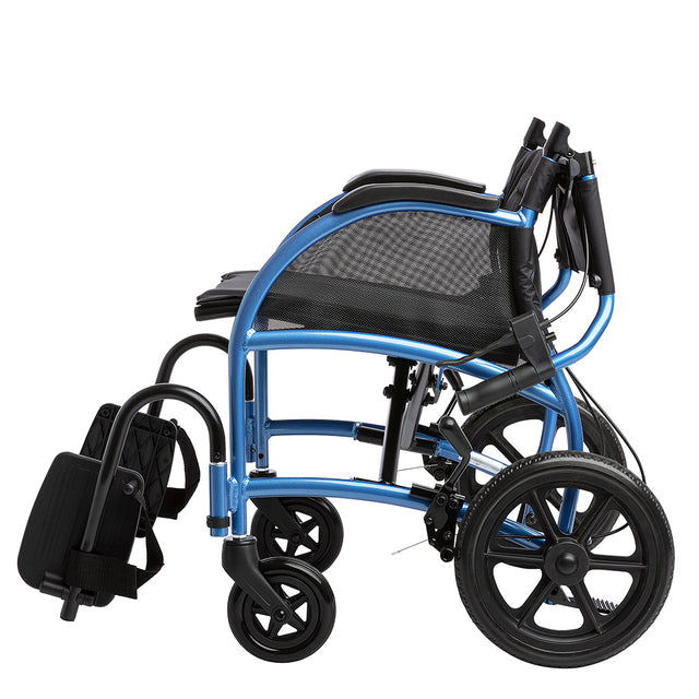 STRONGBACK 12AB Transport Wheelchair 1003AB in blue with foldable design and rear anti-tippers