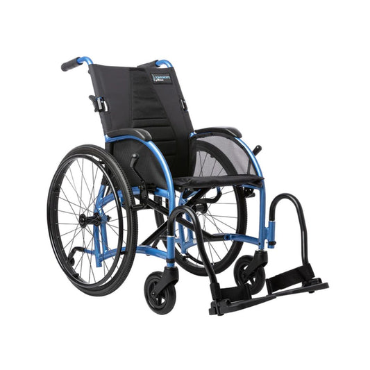 STRONGBACK 22S Transport Wheelchair 1017 with blue frame and black seat for mobility assistance