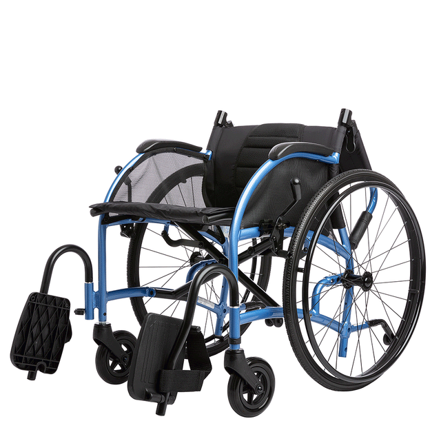 STRONGBACK 24AB Transport Wheelchair 1007AB blue frame with black seat and footrests