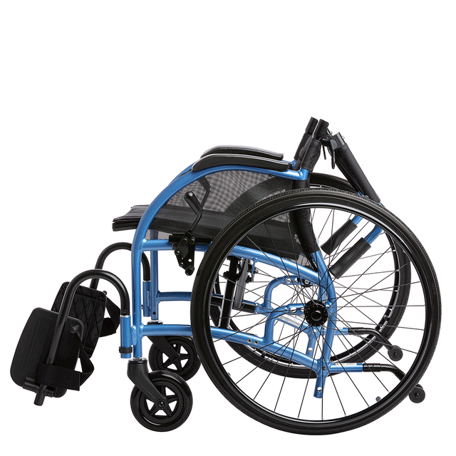 STRONGBACK 24AB Transport Wheelchair 1007AB lightweight blue frame with black seat and large rear wheels