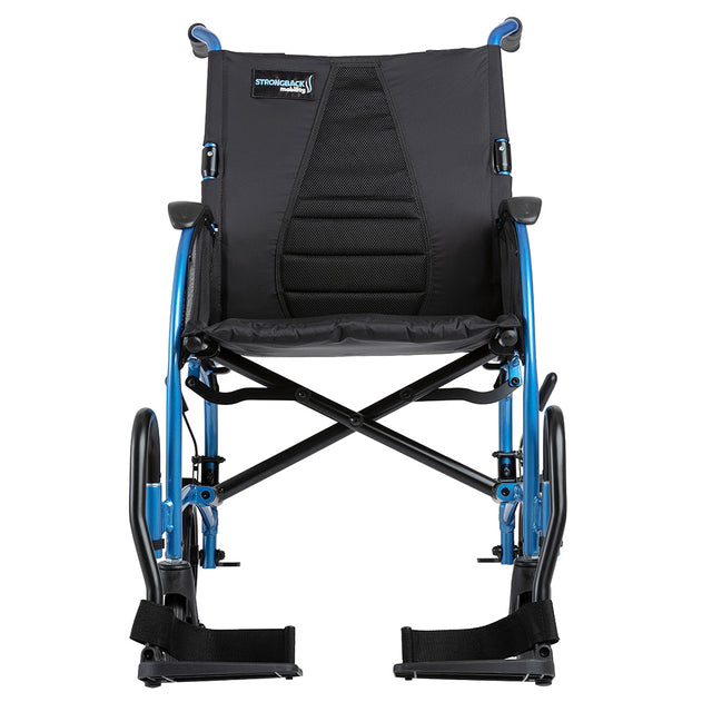 Strongback Mobility 8 Transport Wheelchair 1002 lightweight blue frame with black seat and footrests