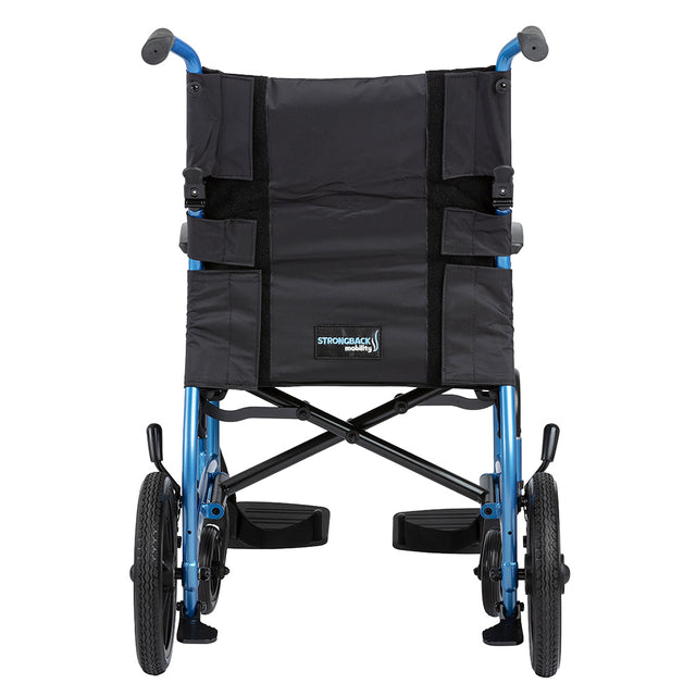 Strongback Mobility Excursion 12 Transport Wheelchair in blue with black seat and foldable frame