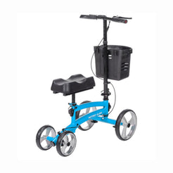 Drive Medical Nitro Glide Knee Walker in blue with padded knee platform and front basket