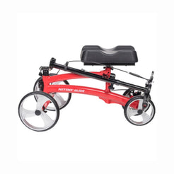 Drive Medical Nitro Glide Knee Walker in red with black cushioned knee platform and four wheels